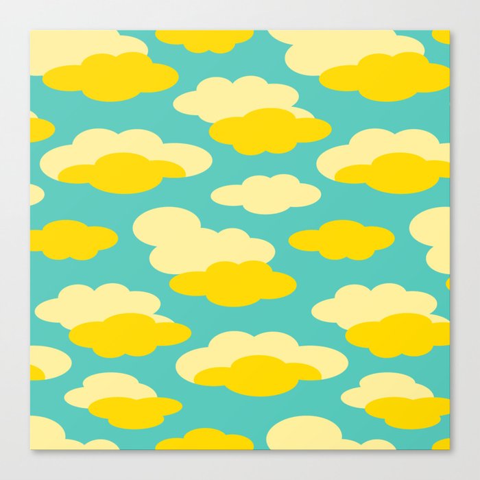 DAYDREAM FLUFFY YELLOW AND CREAM CLOUDS IN A TURQUOISE SKY Canvas Print