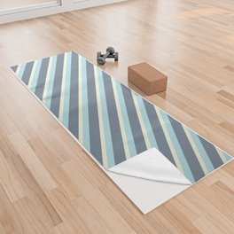 [ Thumbnail: Powder Blue, Beige & Slate Gray Colored Stripes/Lines Pattern Yoga Towel ]