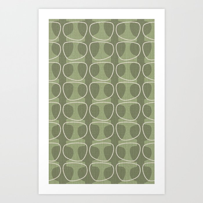 Mid Century Modern Abstract Ovals in Sage Green and Cream Art Print