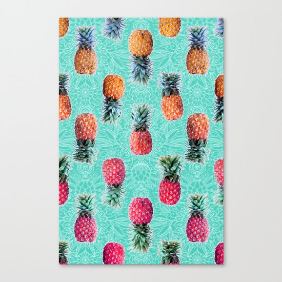 From Pineapple to Pink - tropical doodle pattern on mint Canvas Print