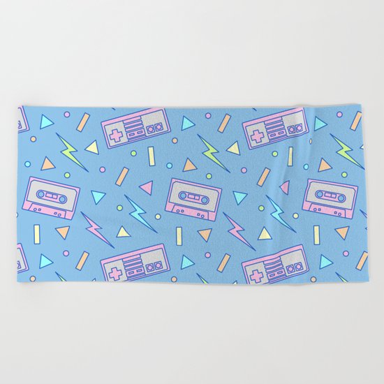 80s Video Games and Mix Tapes Beach Towel