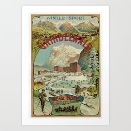 Vintage Grindelwald Swiss winter sport travel advert Art Print