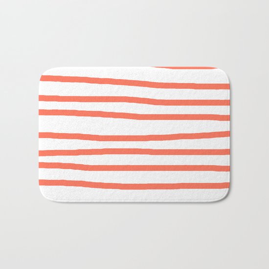 Simply Drawn Stripes in Deep Coral Bath Mat