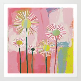 Abstract Pink Summer Dandelions Blooming Art Print