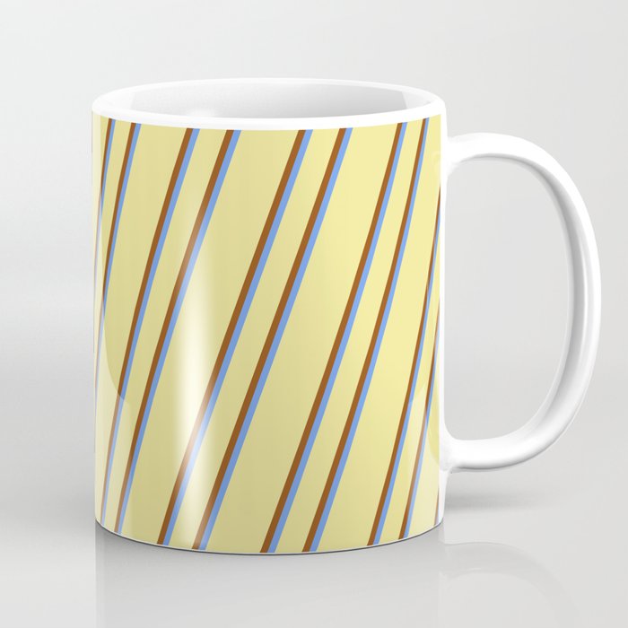 Tan, Brown, and Cornflower Blue Colored Striped/Lined Pattern Coffee Mug