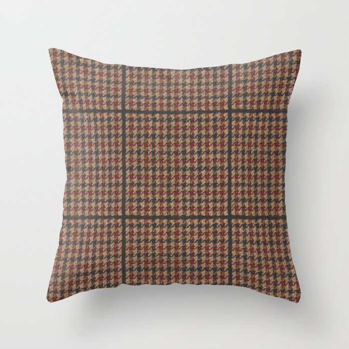 Vintage Brown Houndstooth Tweed Throw Pillow by JunkyDotCom Society6