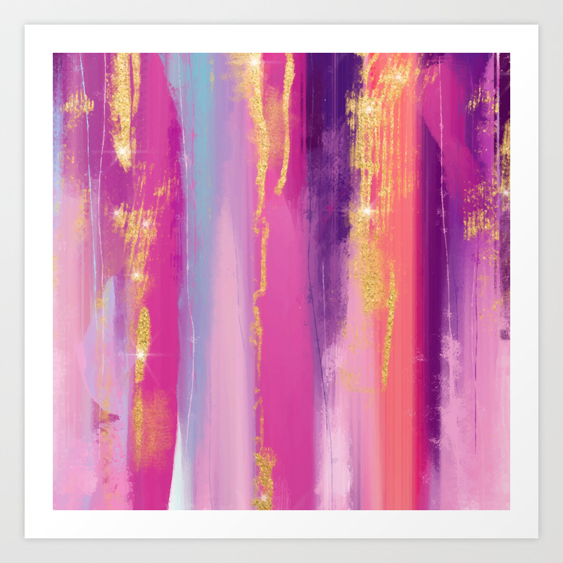 Pink Purple Gold Paint Brush Strokes Art Print By Trmdesign Society6