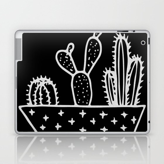 Cactus Planter Gray on Black Laptop & iPad Skin