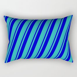 [ Thumbnail: Blue and Light Sea Green Colored Striped Pattern Rectangular Pillow ]