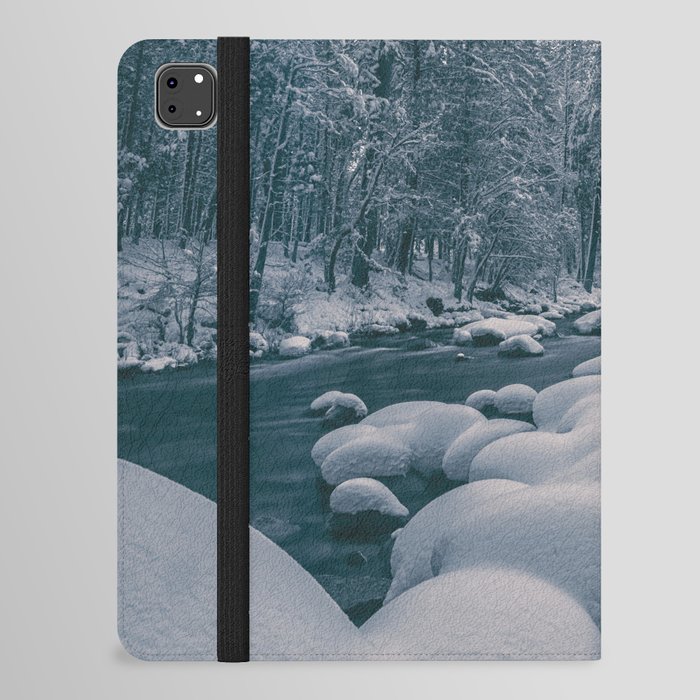 Winter Along the River bw iPad Folio Case