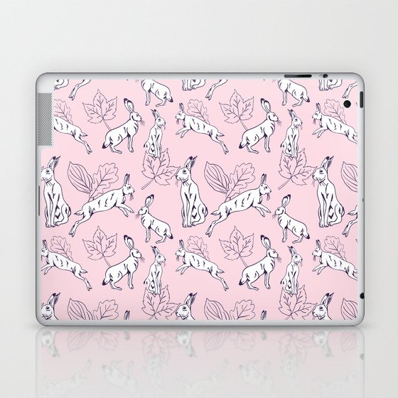 White hare on pink background  Laptop & iPad Skin