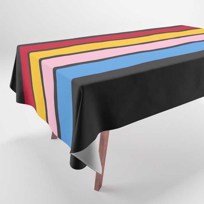 4 Colorful Abstract 70s Style Retro Stripes on Black - Nuulah Tablecloth
