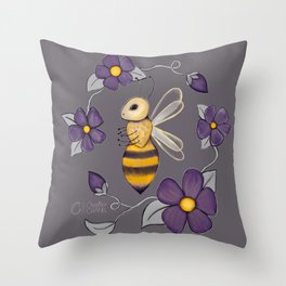 Bee Blossoms with gray Throw Pillow