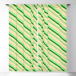 [ Thumbnail: Tan, Light Green, and Green Colored Lined/Striped Pattern Blackout Curtain ]