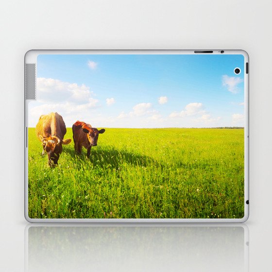 Two Cows Baby Mother Grazing On Laptop & iPad Skin