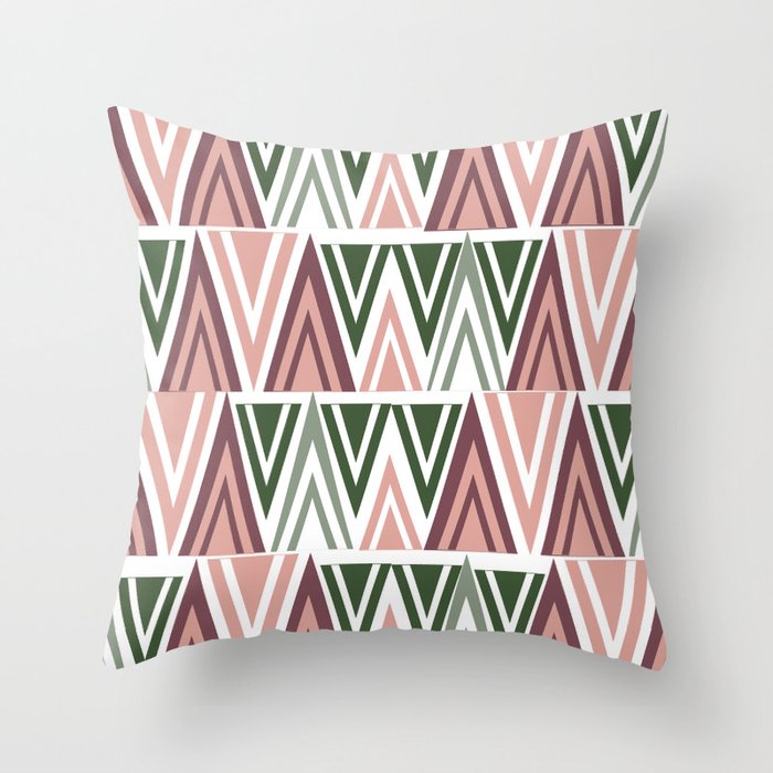 Triangle tribal pattern - Pink Throw Pillow