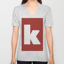 k (White & Maroon Letter) V Neck T Shirt
