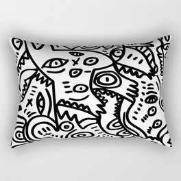 Hand Drawing Graffiti Creatures in the Summer Afternoon Black and White Rectangular Pillow