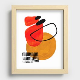 Mid Century Modern Abstract Vintage Pop Art Space Age Pattern Orange Yellow Black Orbit Accent Recessed Framed Print