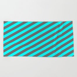 [ Thumbnail: Dim Grey and Cyan Colored Stripes Pattern Beach Towel ]