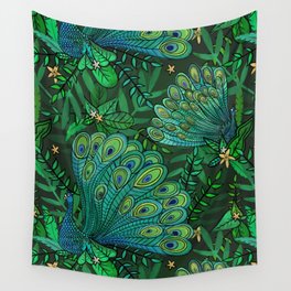 Peacocks in Emerald Forest Wall Tapestry