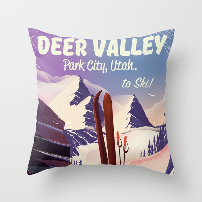 Deer Valley Park City Utah Ski Poster Print Throw Pillow By