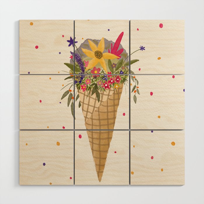 The spring flowers ice-cream Wood Wall Art