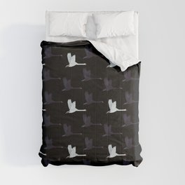 Flying Elegant Swan Pattern on Black Background Comforter