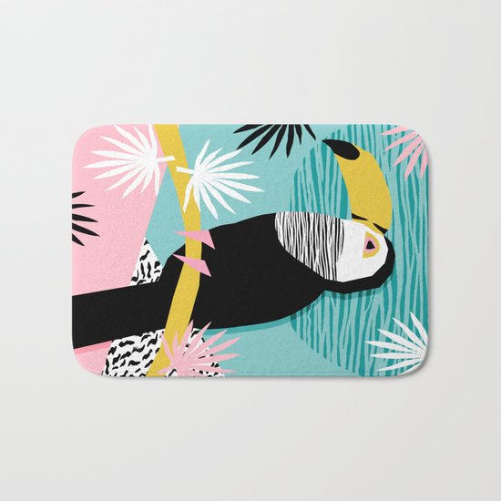 Loopy - wacka designs abstract bird toucan tropical memphis throwback retro neon 1980s style pop art Bath Mat