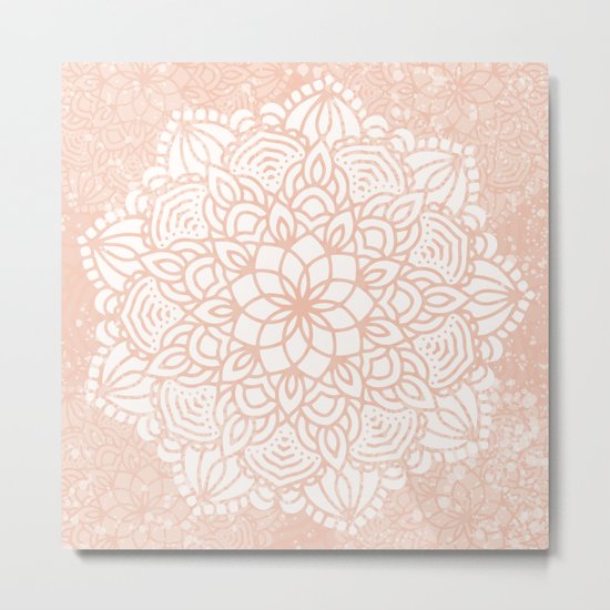 Seashell Mandala Coral Pink and White by Nature Magick Metal Print