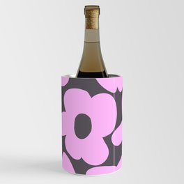 Large Pink Retro Flowers Dark Gray Background #decor #society6 #buyart Wine Chiller