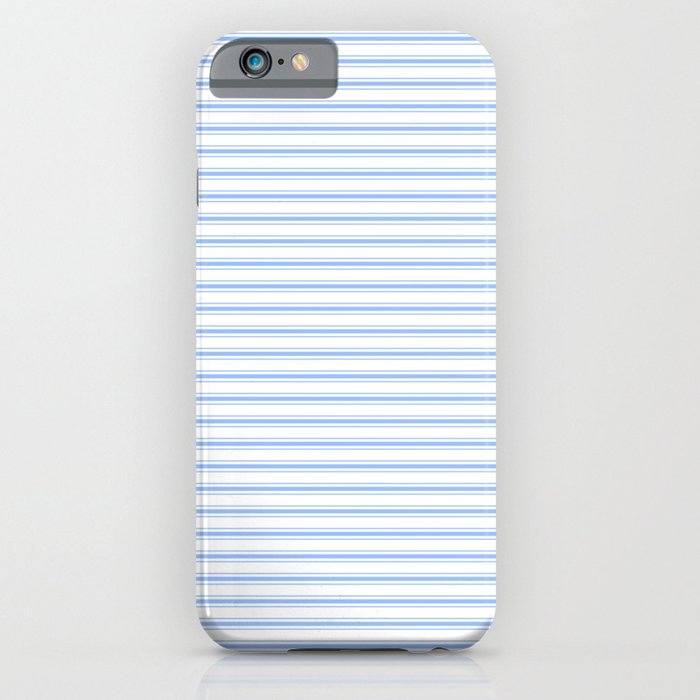 Mattress Ticking Narrow Horizontal Stripe in Pale Blue and White iPhone Case