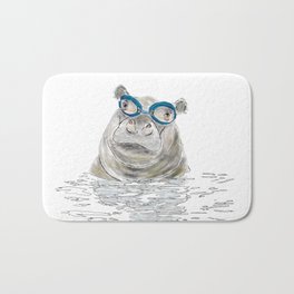 Hippo with swimming goggles Bath Mat