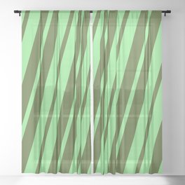 [ Thumbnail: Light Green & Dark Olive Green Colored Striped/Lined Pattern Sheer Curtain ]