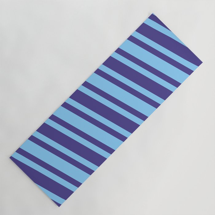Dark Slate Blue and Light Sky Blue Colored Lines Pattern Yoga Mat