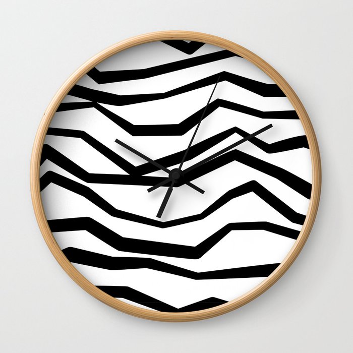 Black White Wavy Zig Zag Stripes Wall Clock