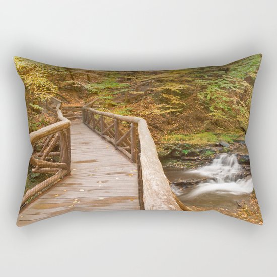 Autumn Boardwalk Bridge Rectangular Pillow
