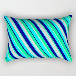 [ Thumbnail: Light Gray, Cyan, Dark Blue & Green Colored Lines Pattern Rectangular Pillow ]