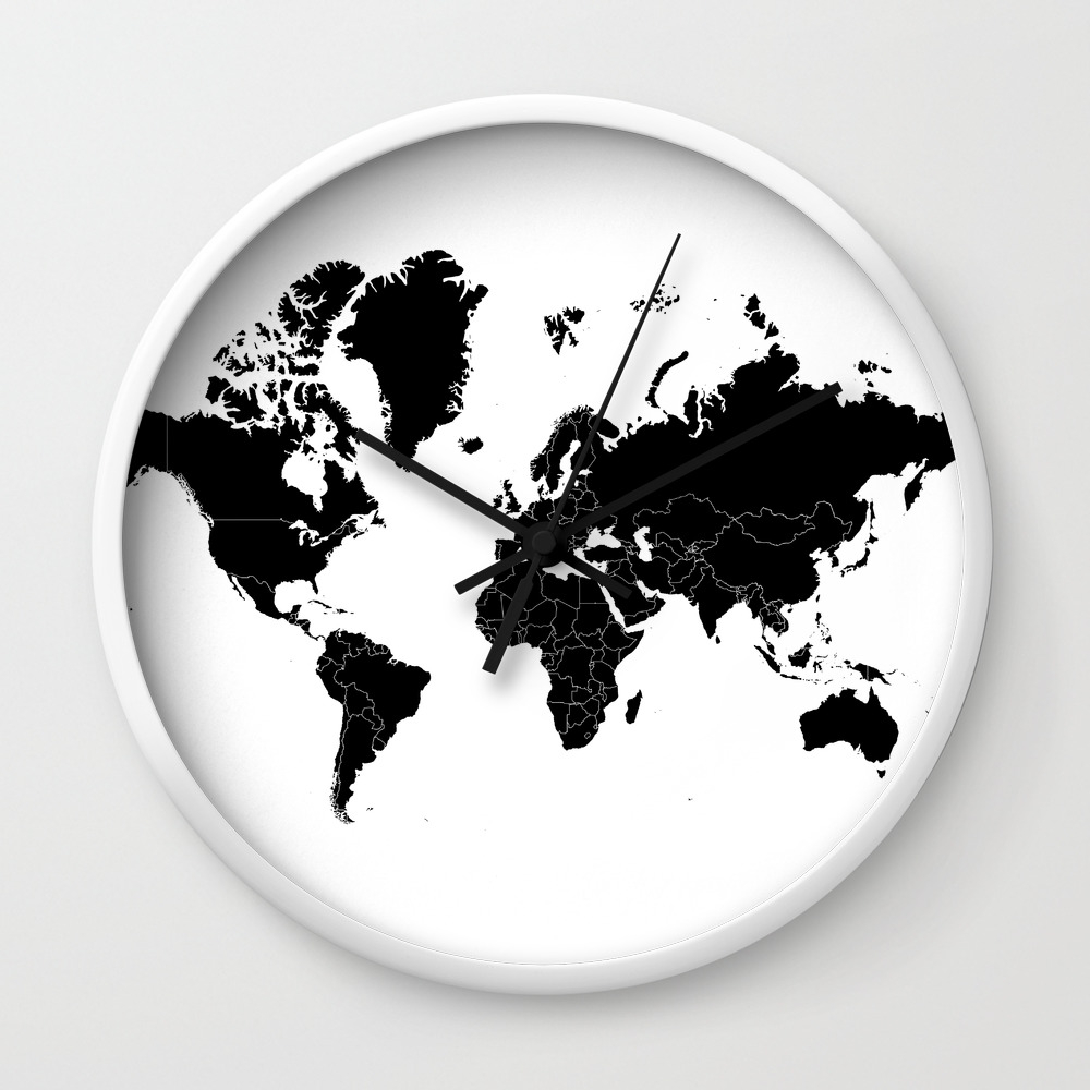 Minimalist World Map Black On White Background Wall Clock By Constantchaos Society6 Simple wall clock black white minimalist design. minimalist world map black on white background wall clock by constantchaos