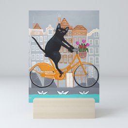 Amsterdam Cat Bicycle Ride Mini Art Print