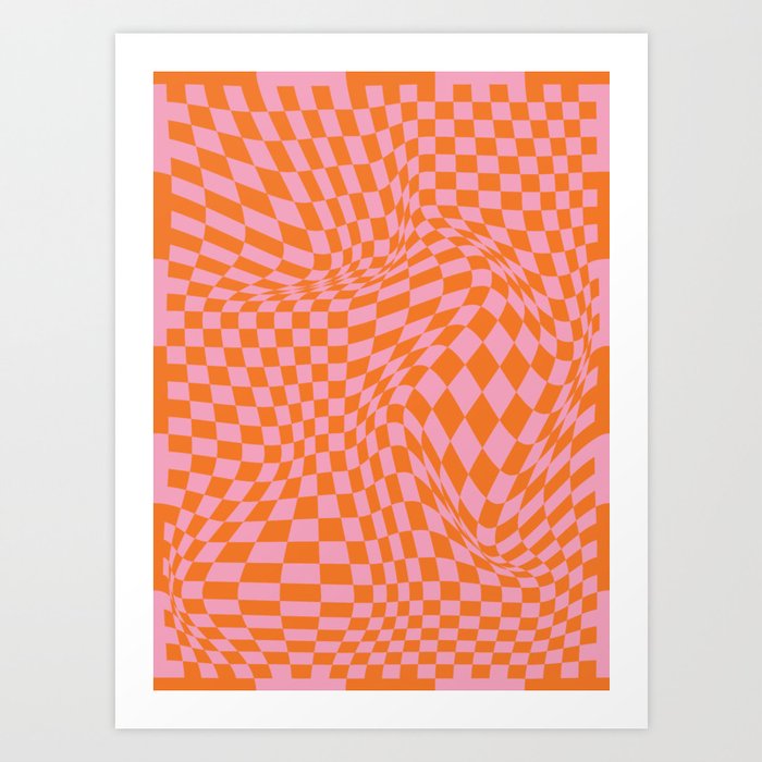 Chequerboard Pattern - Orange Art Print