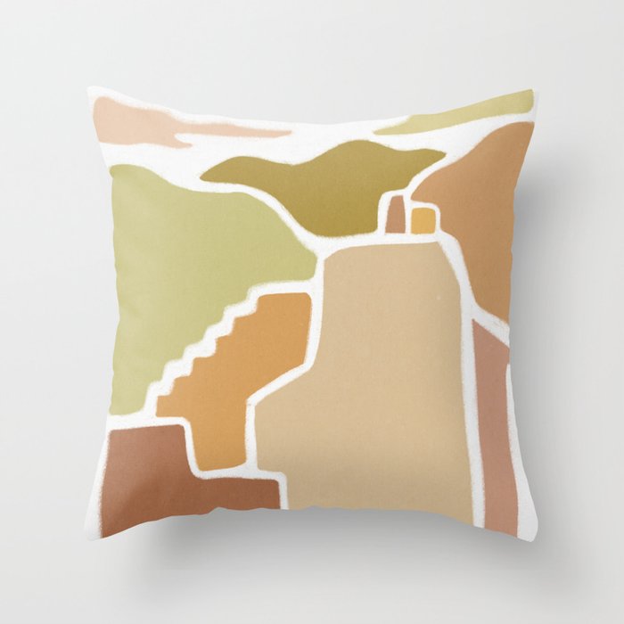 Earthy Little Town Architecture Abstract Throw Pillow
