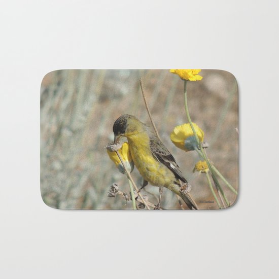 Mr. Lesser Goldfinch Feeds on Seeds Bath Mat