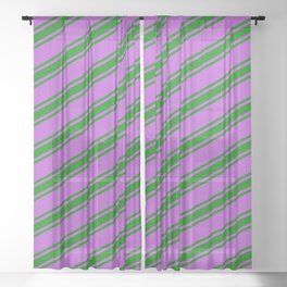[ Thumbnail: Orchid and Green Colored Lined/Striped Pattern Sheer Curtain ]