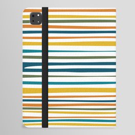 Natural Stripes Pattern in Moroccan Teal Blue Olive Green Mustard Orange Ochre White iPad Folio Case
