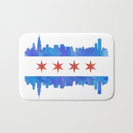 Chicago Flag Skyline Watercolor Bath Mat