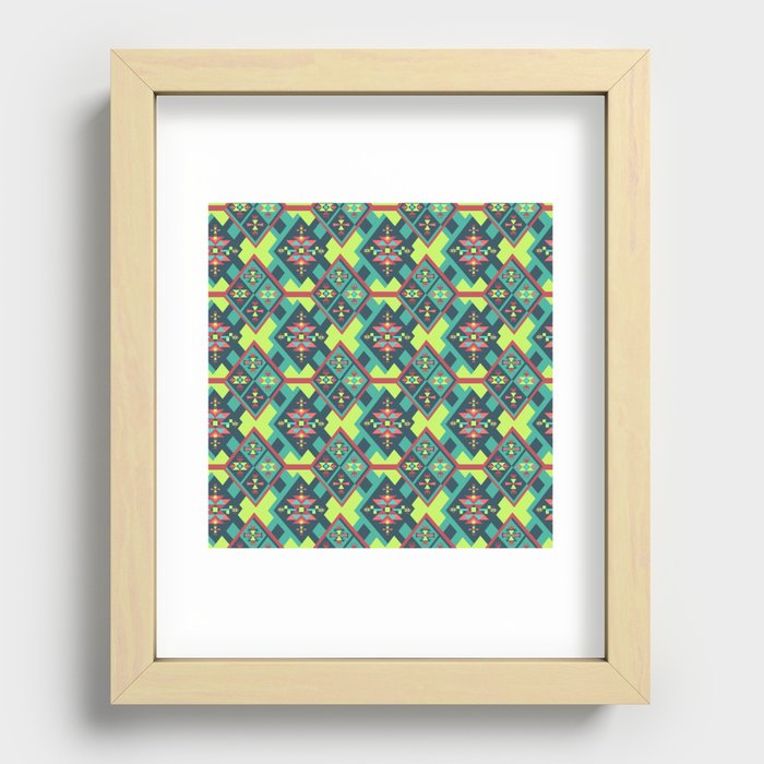 Folk Pattern Green Recessed Framed Print