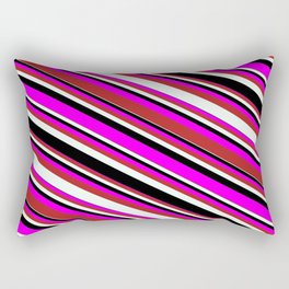 [ Thumbnail: Fuchsia, Red, Mint Cream, and Black Colored Pattern of Stripes Rectangular Pillow ]