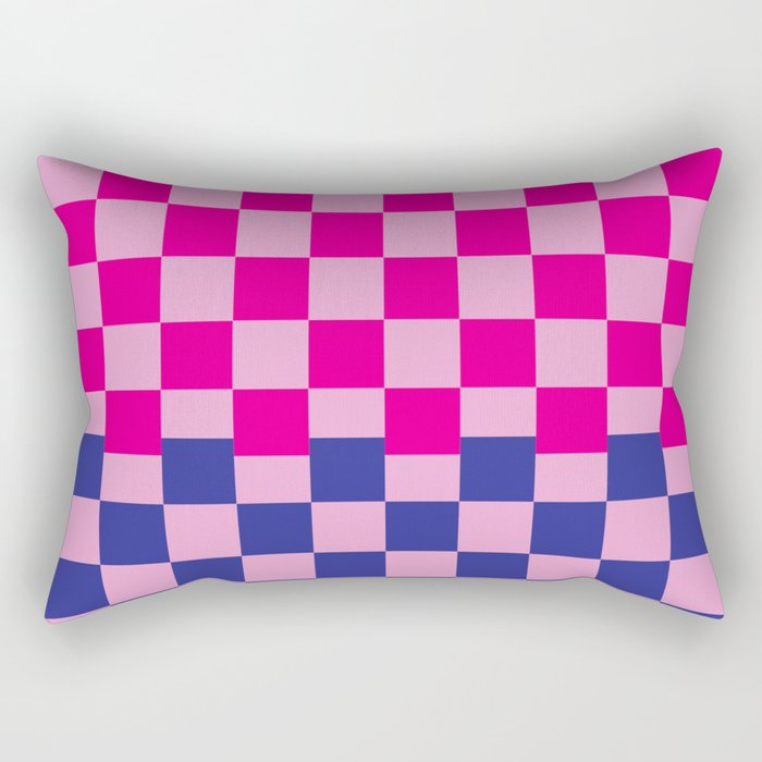 Retro Neon Checker in Pink and Blue Rectangular Pillow