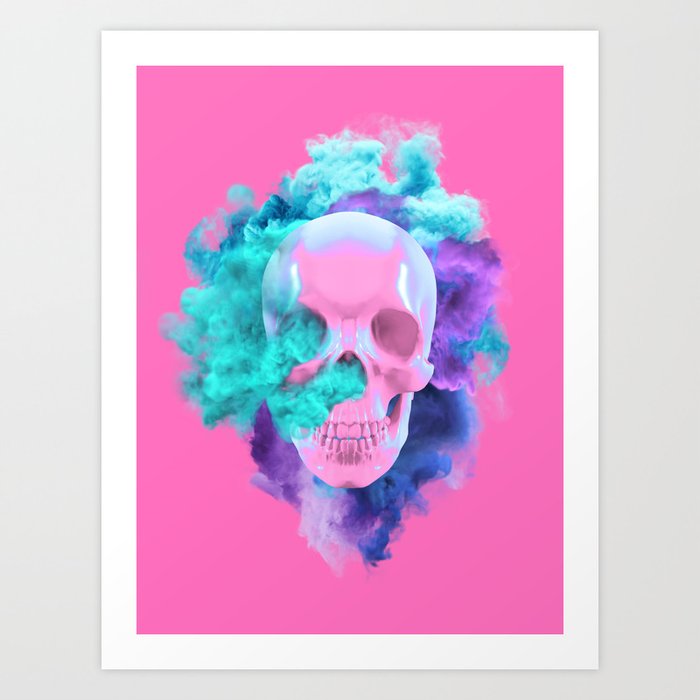 Colored Smoking Skull Art Print